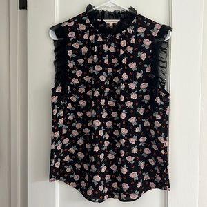 Rebecca Taylor Black Silk Floral Top 6 Fits S/M